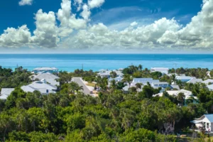 Aerial view of a beautiful beachside community